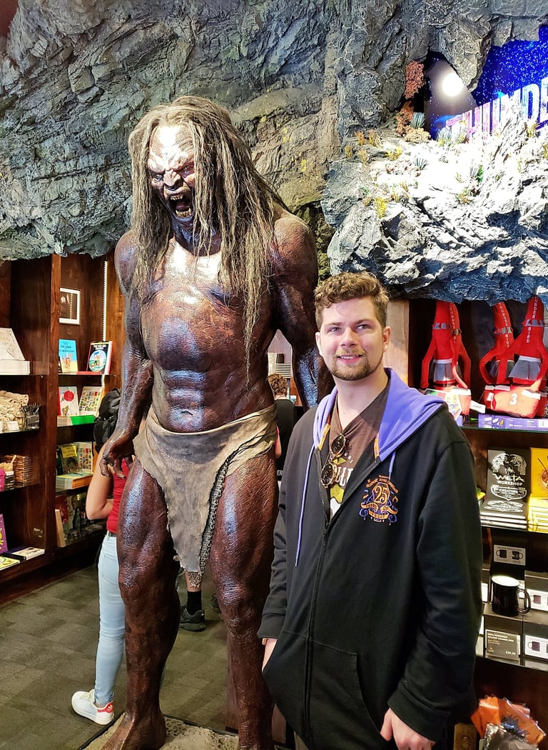 Steven finds a friend at the Weta Cave in Wellington, New Zealand