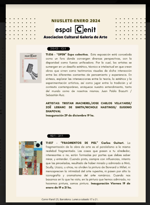 Convocatoria OPEN 2023 - Niuslete Enero 2024 - Espai Cenit