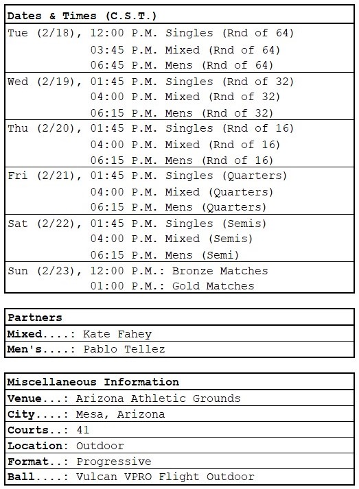 PPA Mesa Cup dates, times, partners, general info