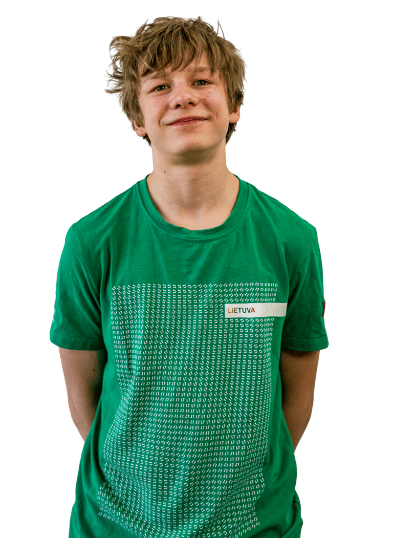 a boy in a green shirt