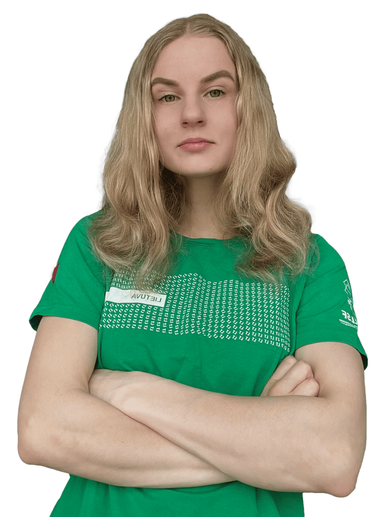 a woman in a green shirt