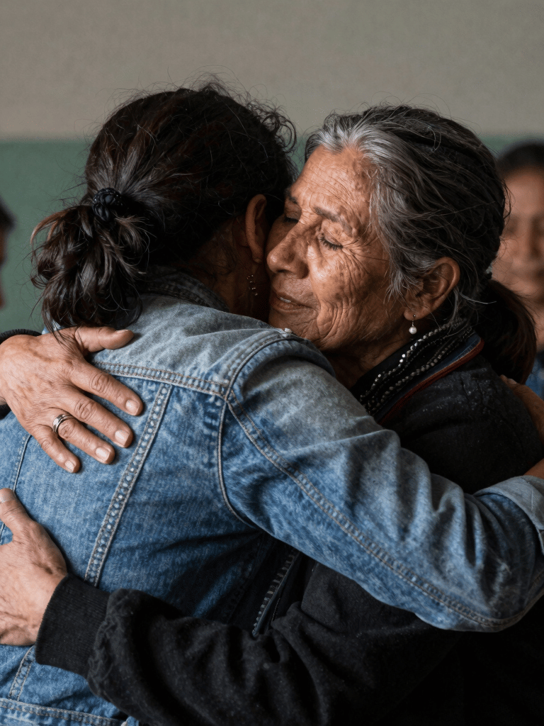 A warm community gathering in a welcoming dining area providing meals to those in need.