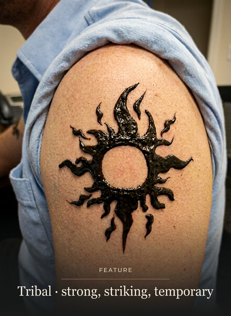 The Jagua Gallery menu featuring natural jagua artistry categories like tribal, floral, and animal designs.
