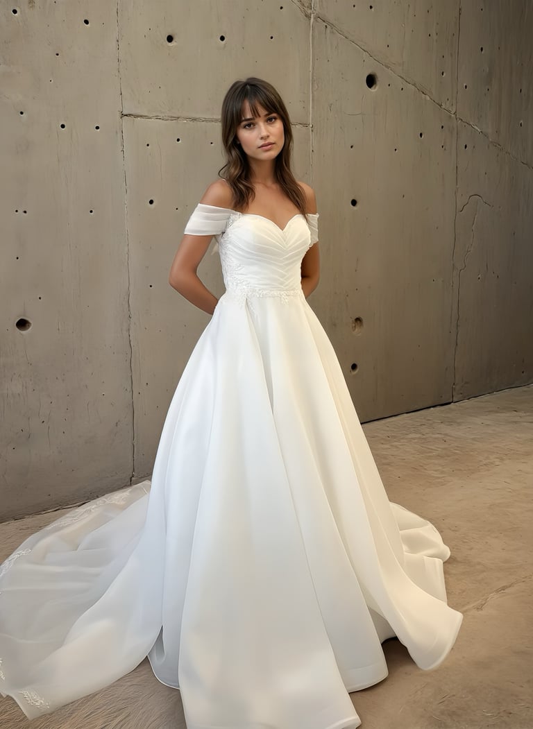 a woman in a white dress with a long white dress