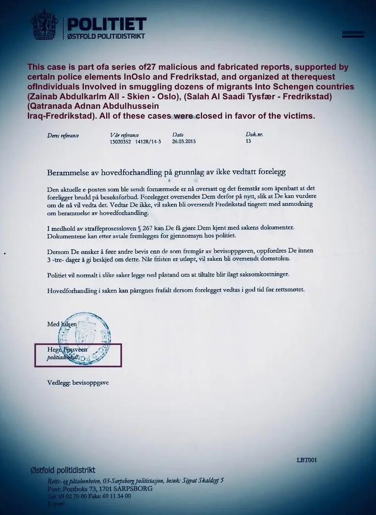 hege finsveen,fredrikstad politi,salah hassan al-saadi,zainab abdulkarim,Qatranada Adnan Abdulhussei