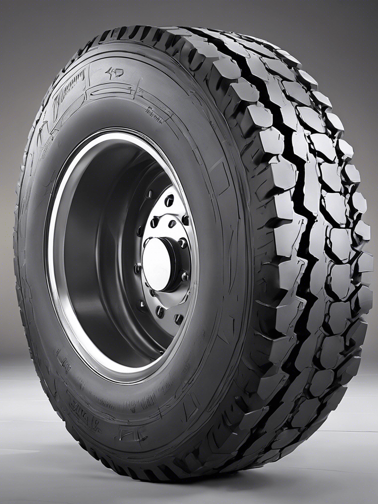 A close-up view of a car tire featuring the brand name in large letters on the side. The tire tread is clearly visible, showing detailed textures and patterns. The background consists of grass and parts of another vehicle, slightly out of focus.