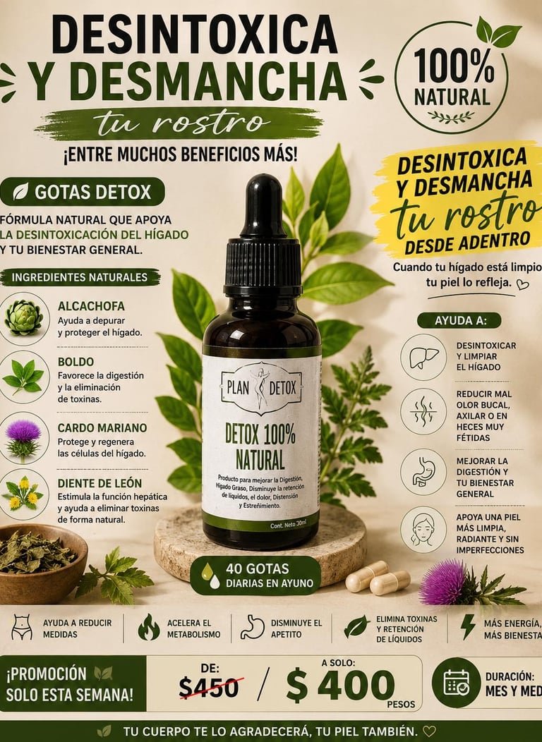 Natural liver detox supplement bottle with herbal ingredients like artichoke and milk thistle for skin health.