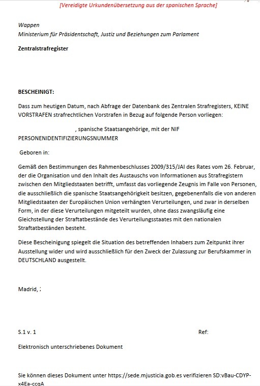 traduccion jurada al alemán de antecedentes penales
