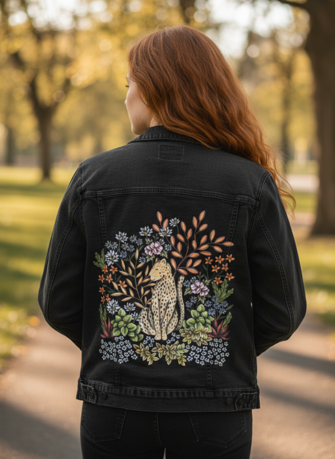 Girl wearing a printed jacket