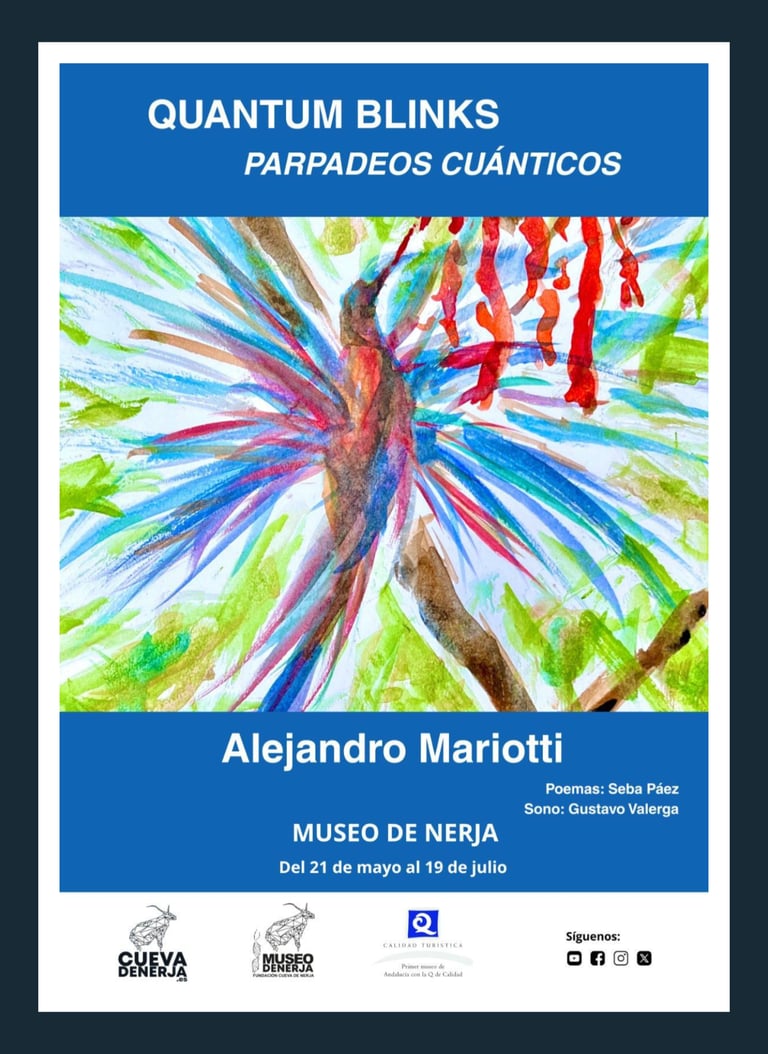 Poster for the Quantum Blinks art exhibition by Alejandro Mariotti at the Museo de Nerja.