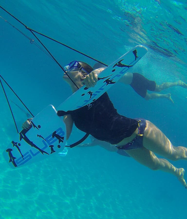 Guests enjoying subwing underwater adventure during catamaran tour in Papagayo Gulf
