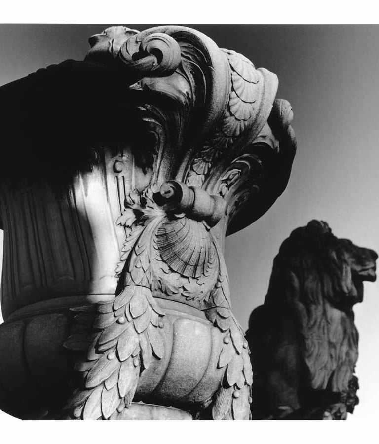 Sculpture of a Lion in Paris, France. Silver-gelatine analogue photography.
