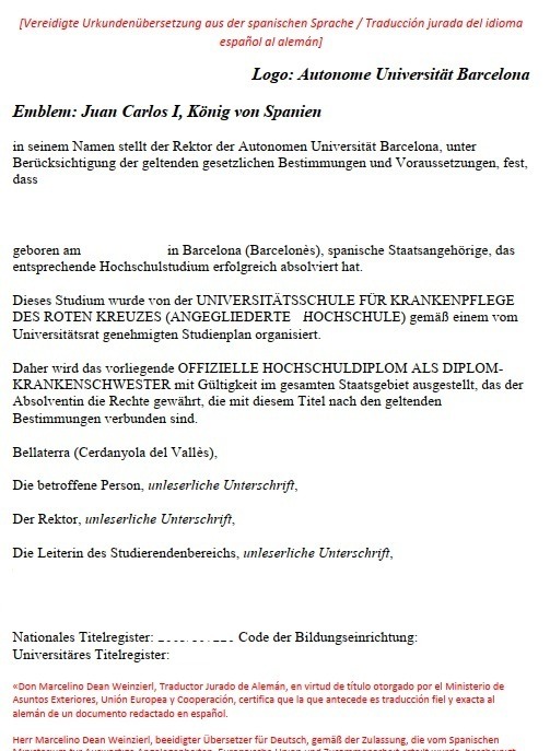Traducción jurada alemán de Diplomatura española