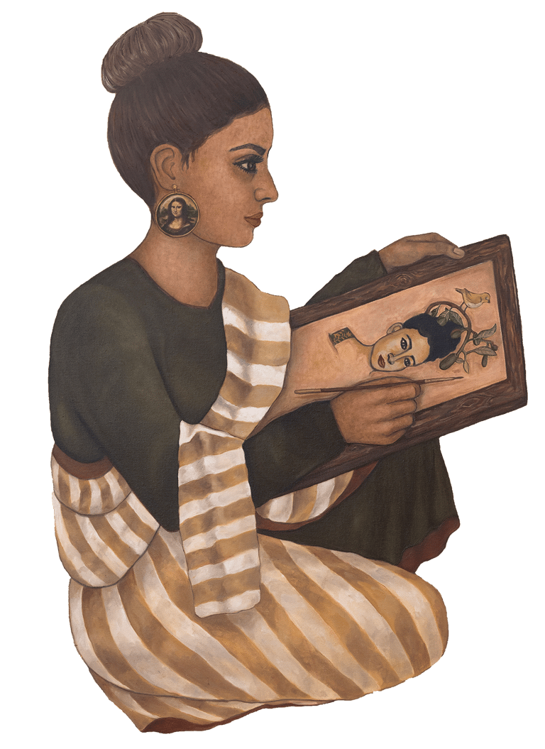 Mughul miniatures, Mona Lisa, self portrait, Olympe Ramakrishna, oil painting