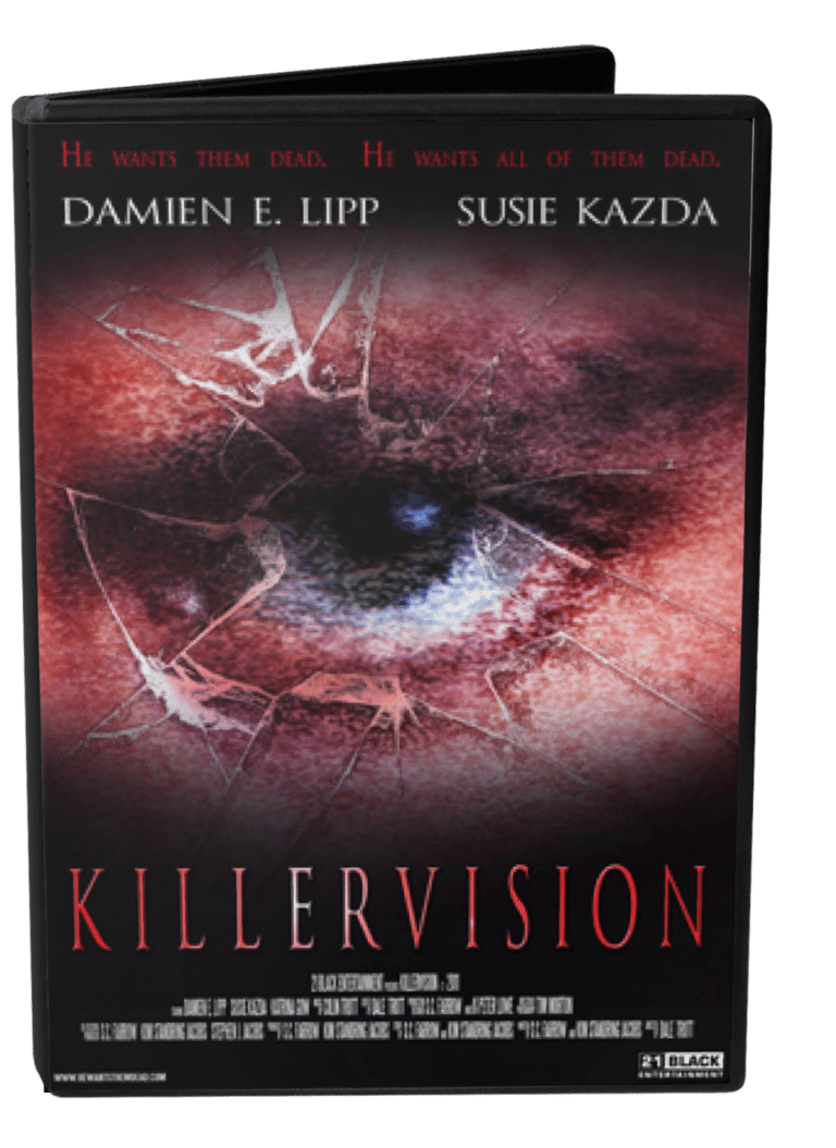 DVD cover featuring a red-hued close-up image of an eye peering through shattered glass
