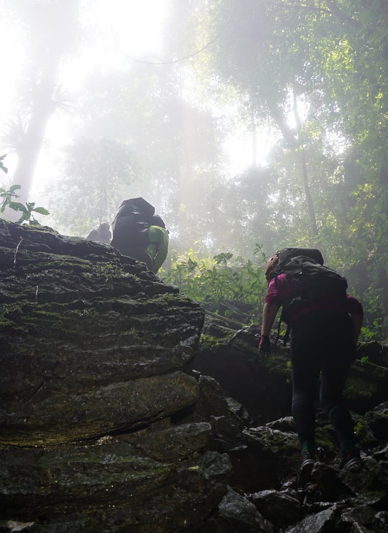 the final push to the exit of hang son doong cave, Vietnam