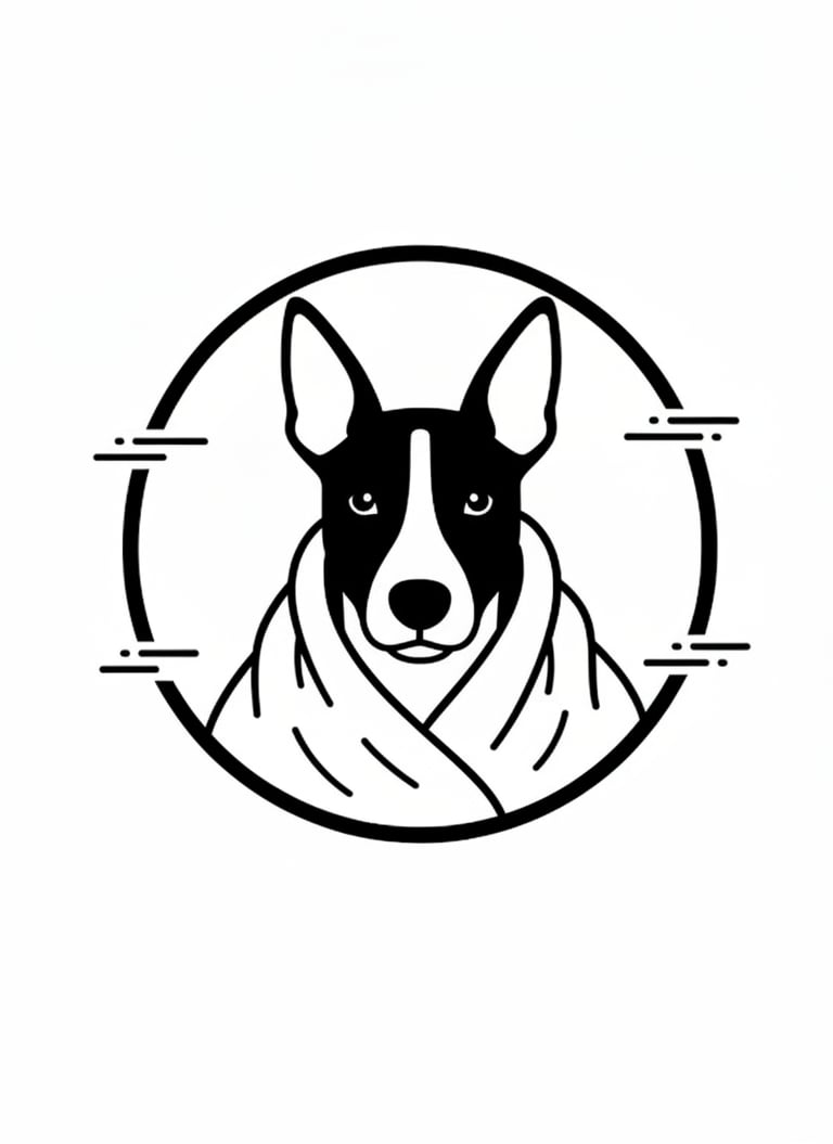 drawing of a dog wrapped in a blanket