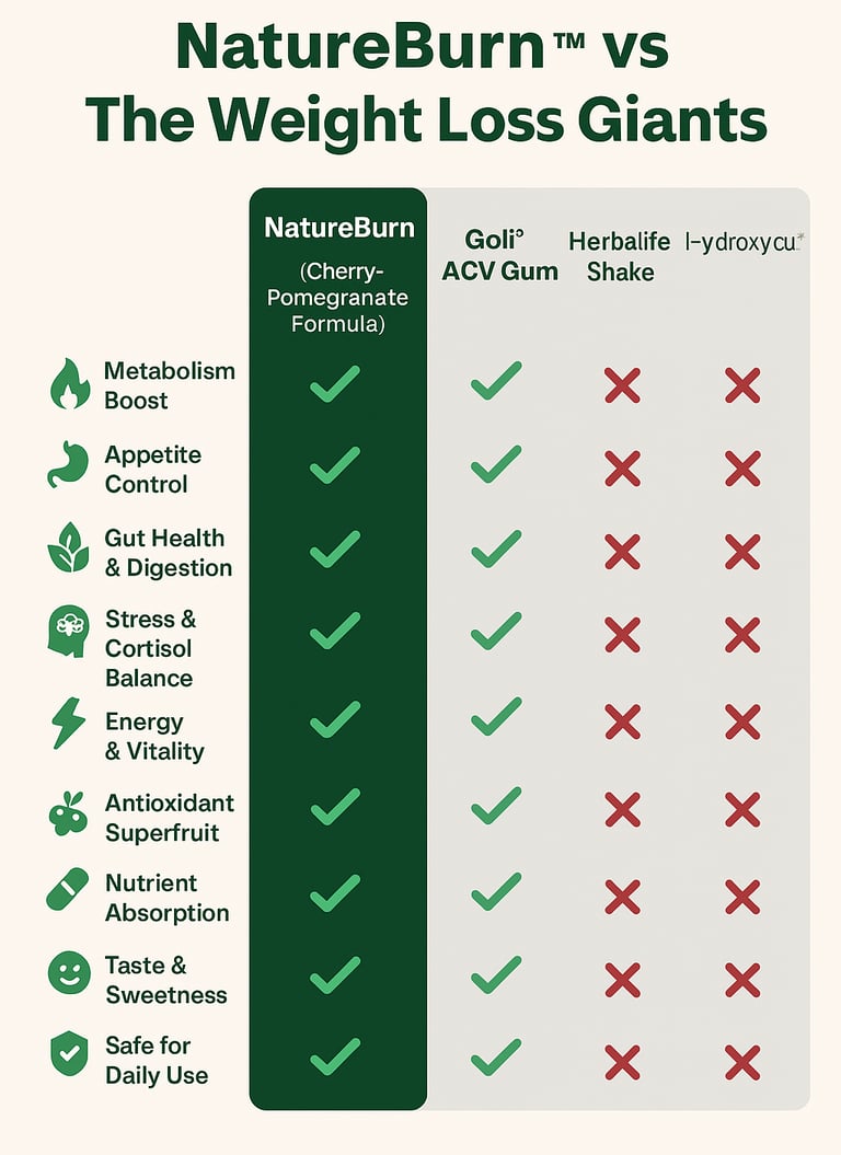 comparison chart with weight loss giants vs naturnburn