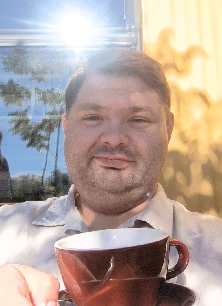 Stas w Sztokholmie z kawą