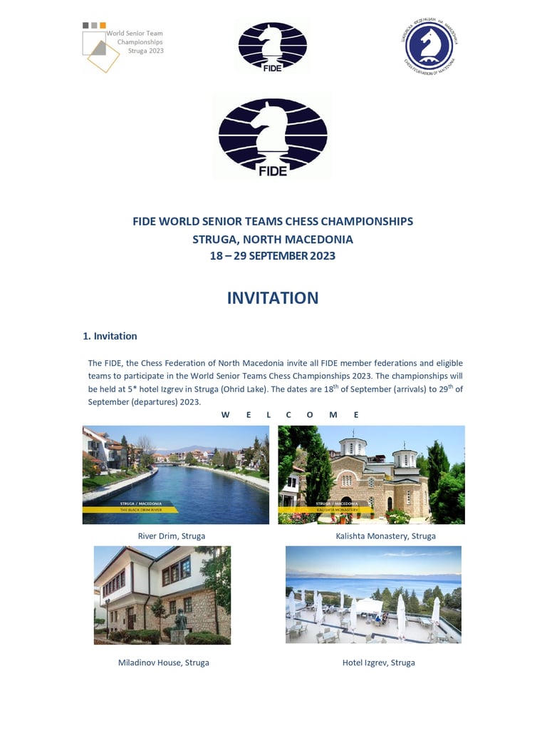 FIDE World Senior Team Championships 2023 at Hotel Izgrev, Struga, North Macedonia