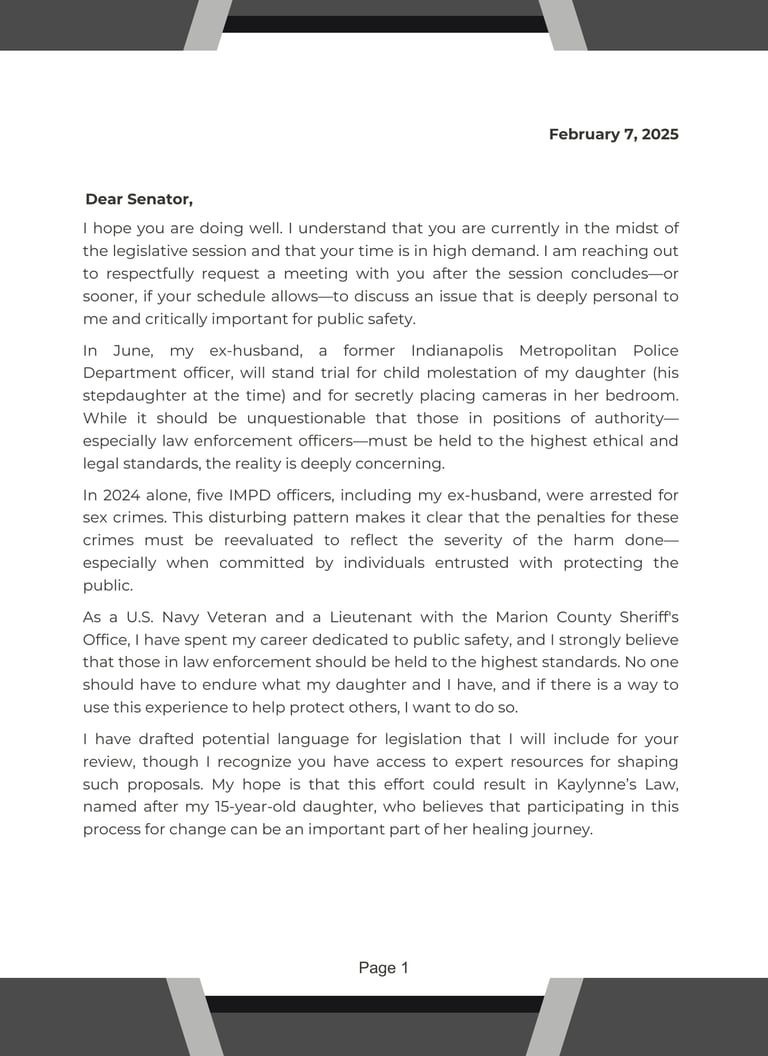image of letter sent to lawmakers page 1