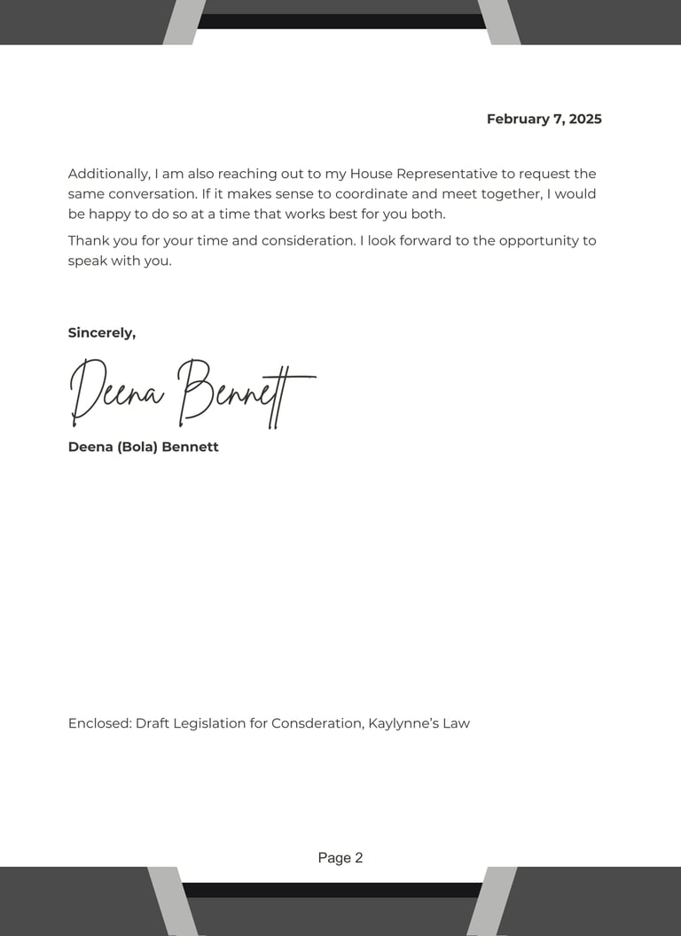 image of letter sent to lawmakers page 2