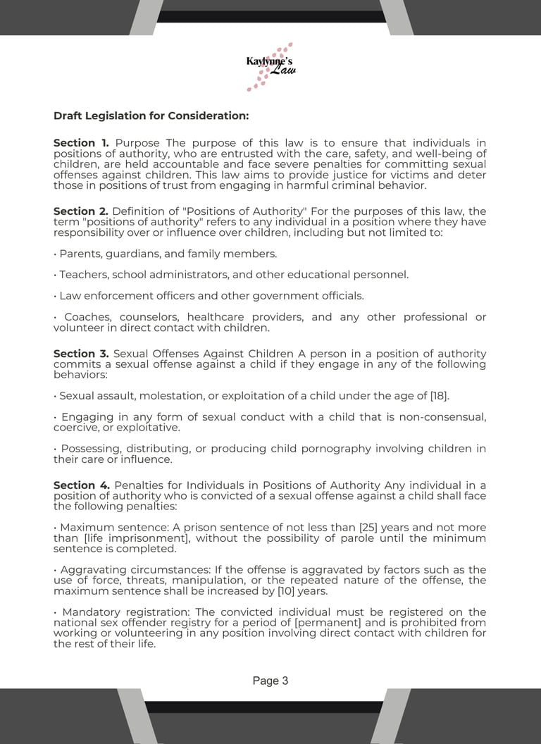 image of letter sent to lawmakers page 3 includes proposed legislation