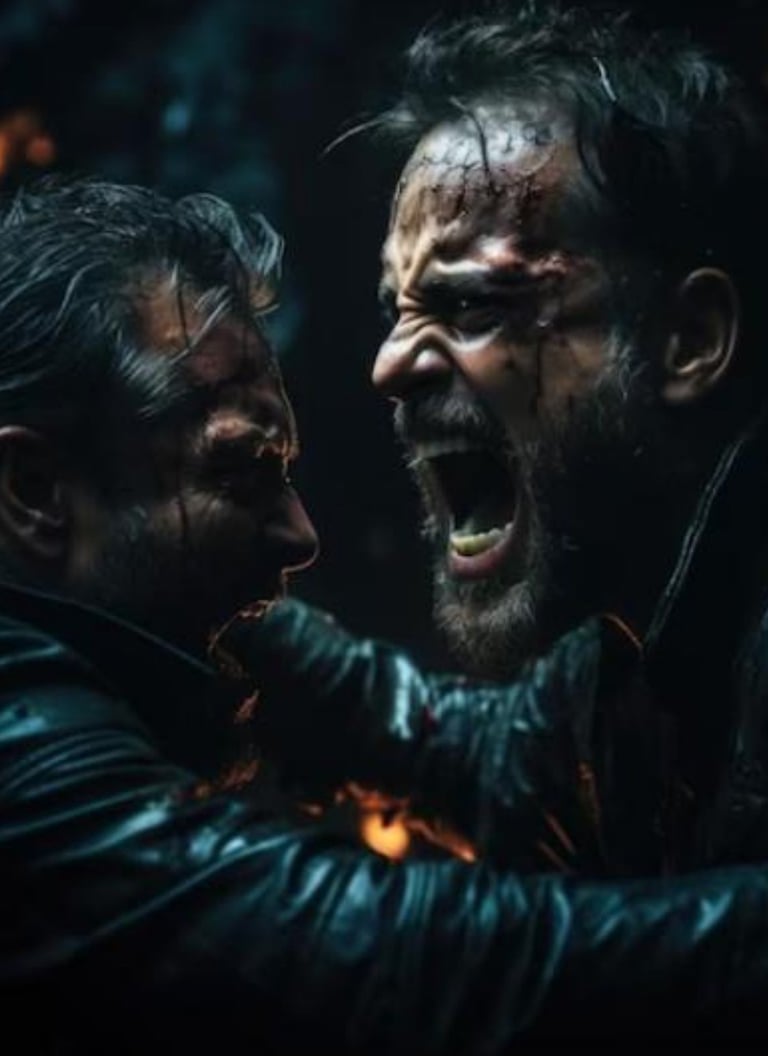 Two gang members fighting violently