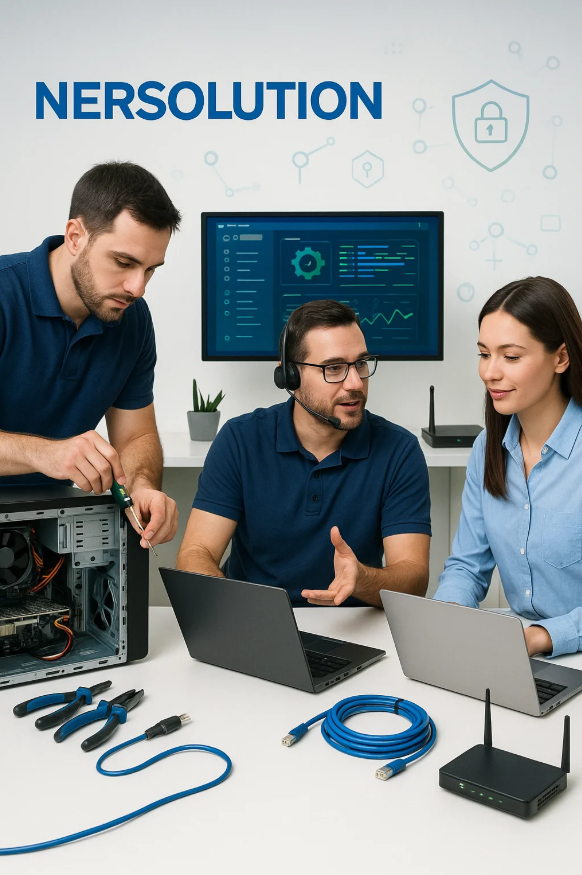 IT technicians providing managed network security and computer hardware repair services.