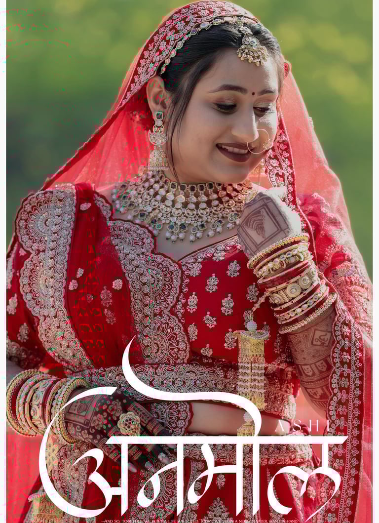 Stunning close-up of Indian bride looking down, flawless bridal makeup, heavy kundan jewelry and red