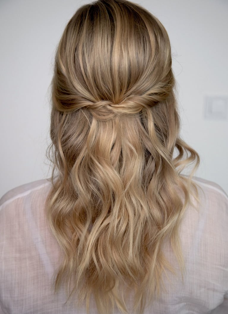 Half up half down hairstyle on natural blond hair