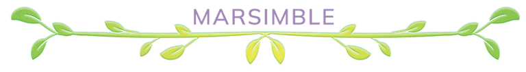 Green leafy vine with Marsimble text in lavender for nature-themed whimsical children's sci-fi storybook.