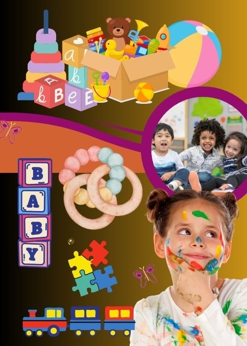 a child's playroom with a picture of a child's face painted