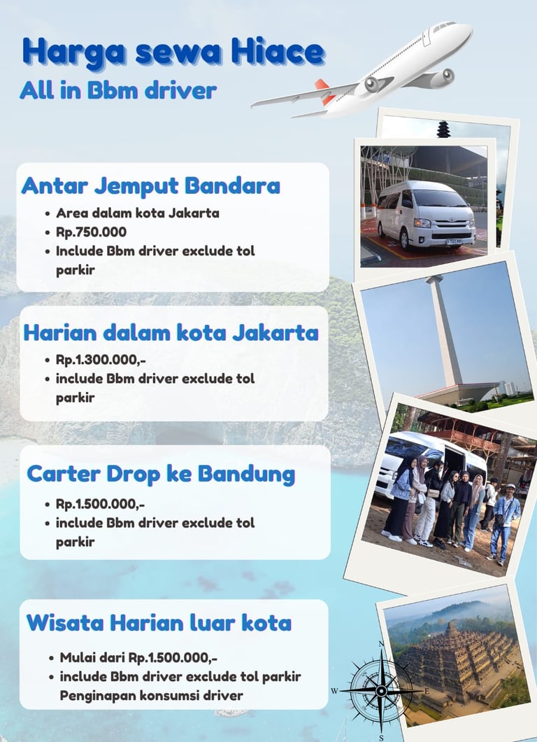 Daftar harga sewa Hiace.