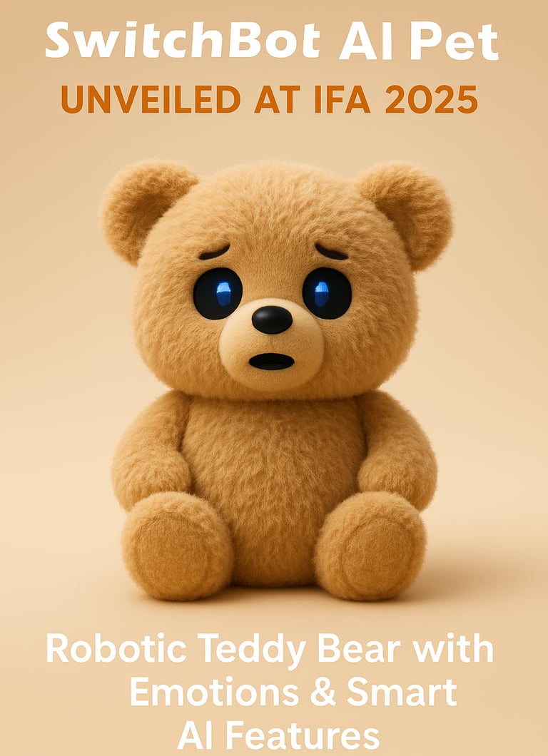 a teddy bear sitting on a table with a caption of a teddy bear