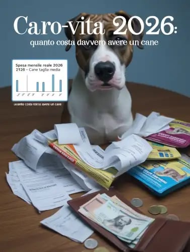 a dog sitting on a table with a bunch of money