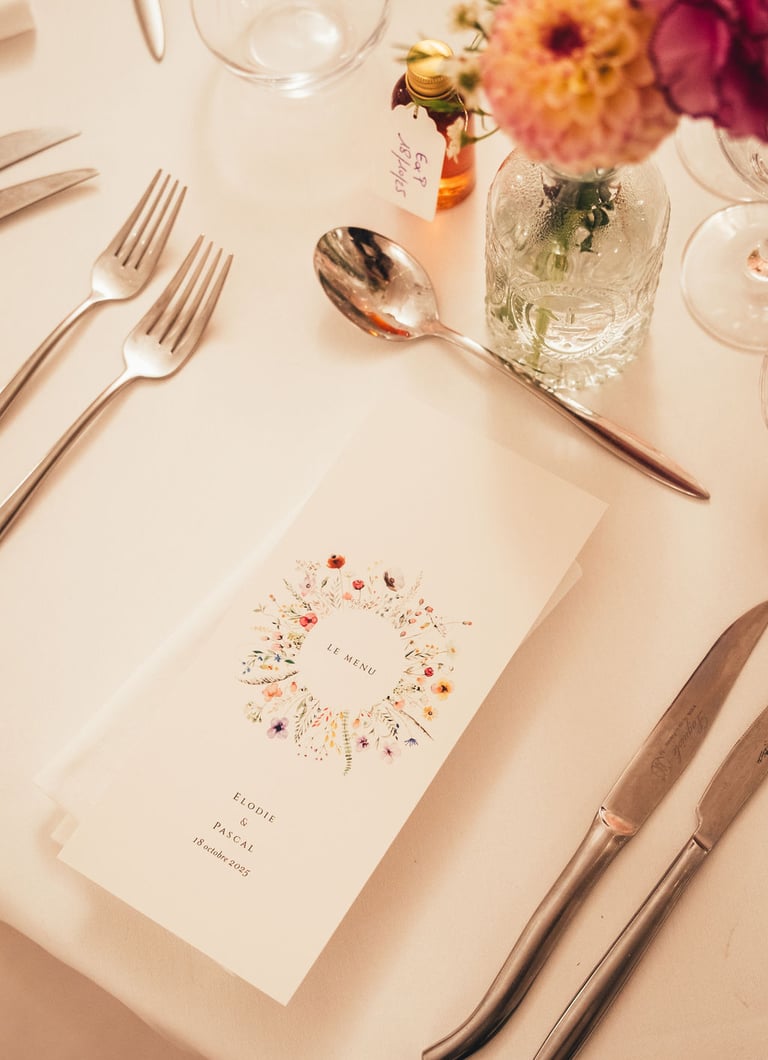 menu table mariage fleurie