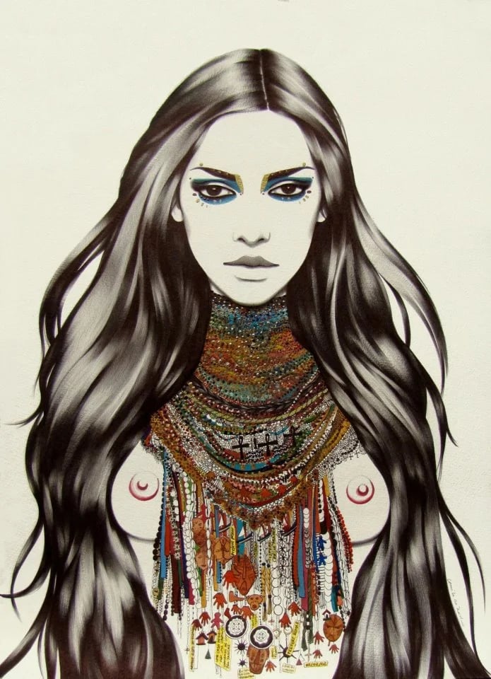 NFT de Camila do Rosário, exibindo uma ilustração que mistura técnicas tradicionais e digitais