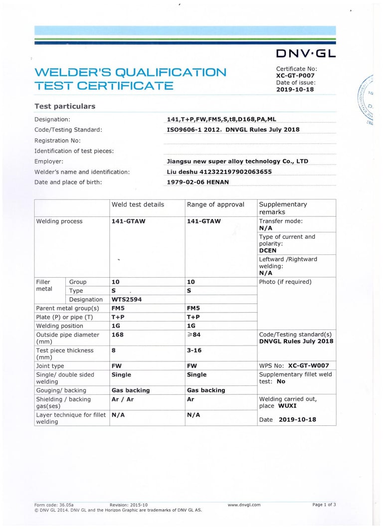DNV-GL Welders Certified