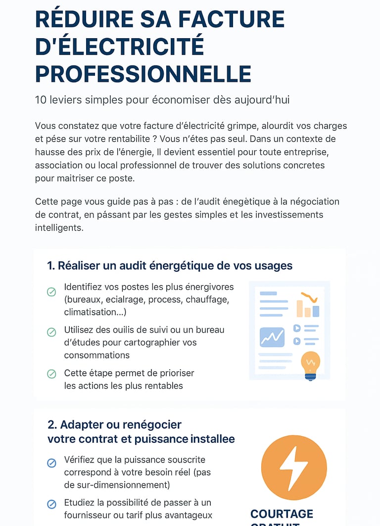 infographie récapitulative réduire facture pro électricite service monchauffagebreton courtage
