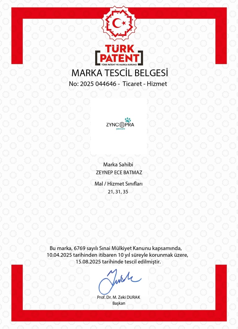 Zyncopra Pawcare trademark certificate – official registration.