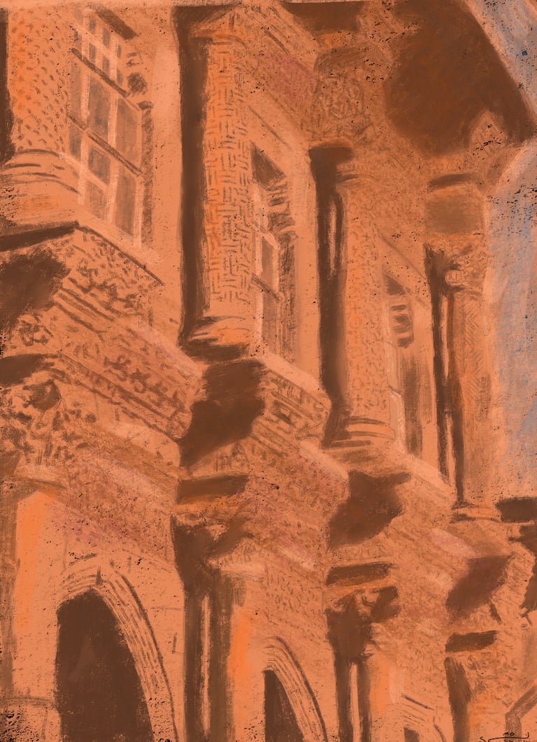 a digital painting of old orange building in Turkey