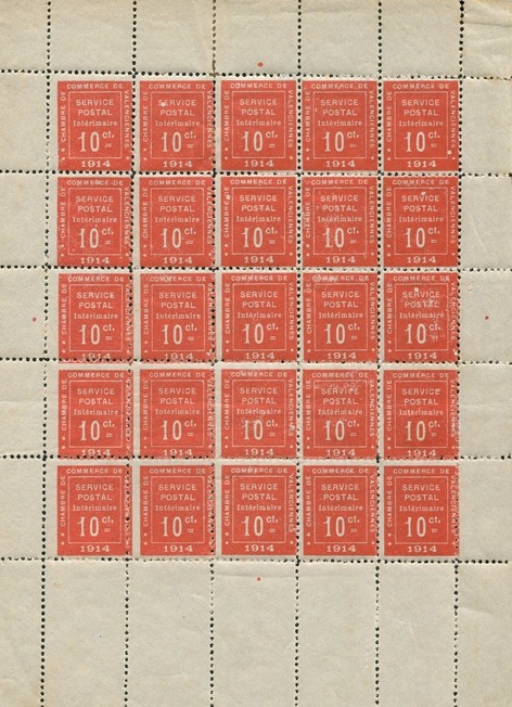 Briefmarke der Handelskammer von Valenciennes, Bogen mit 25 Briefmarken