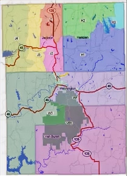 Map showing precincts in Brown County