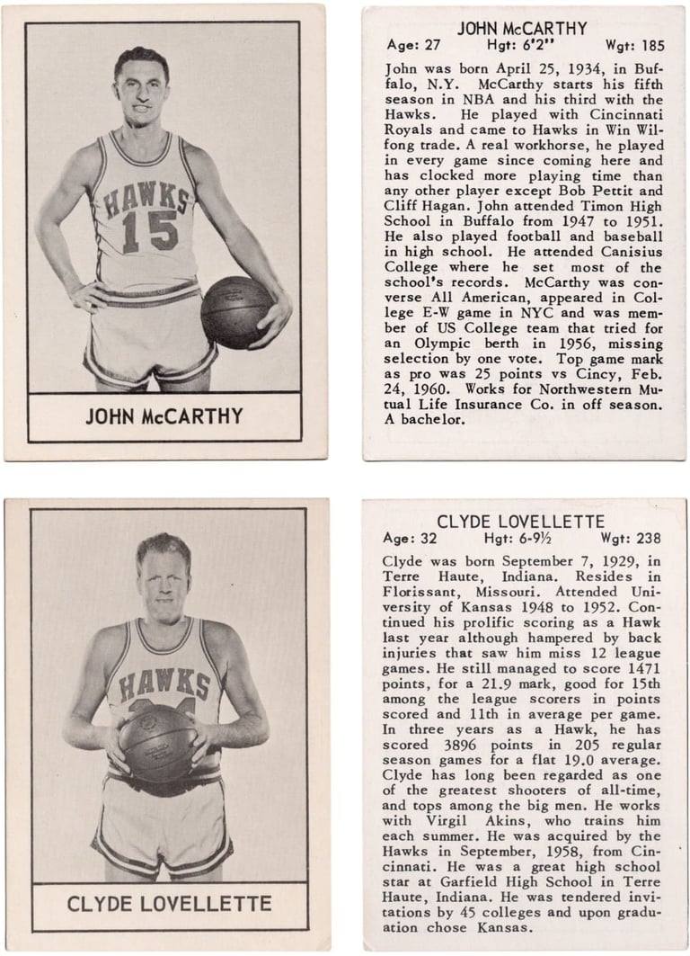 1961 Essex Meats St. Louis Hawks Basketball Cards