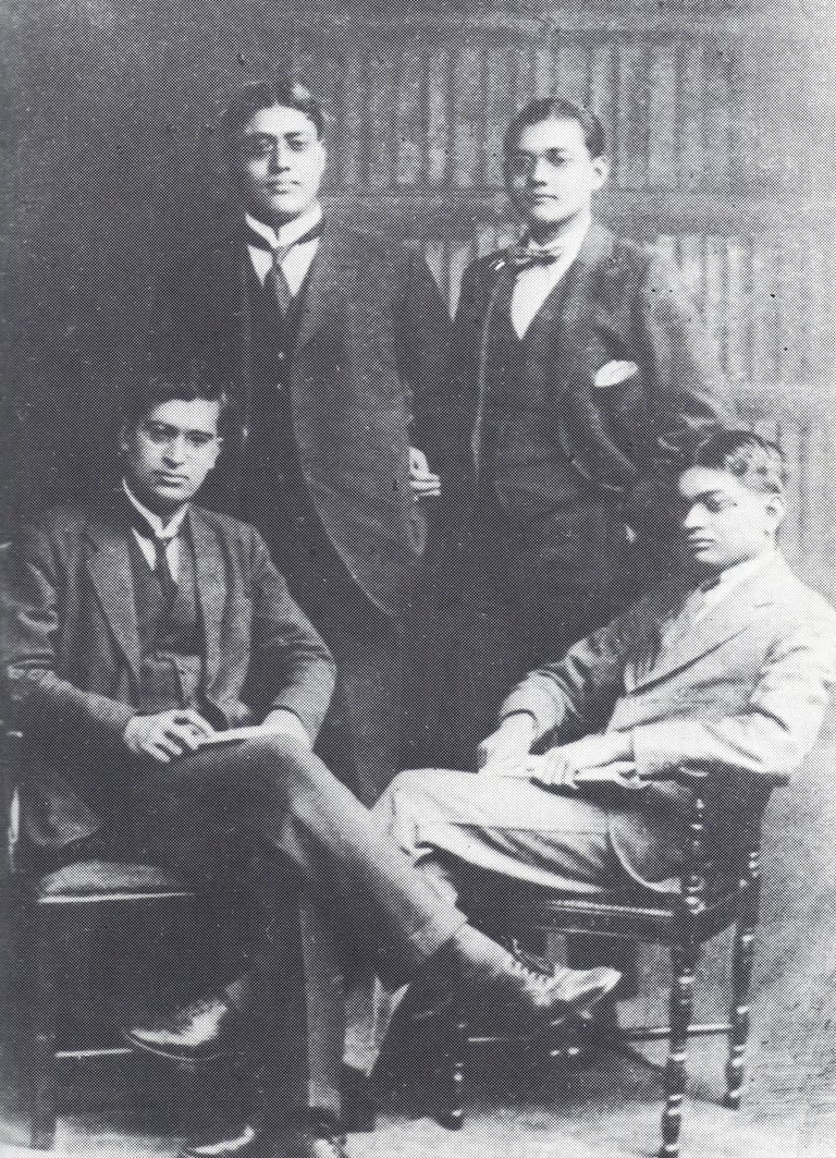 Subhas Bose (standing, right) with friends in England, 1920