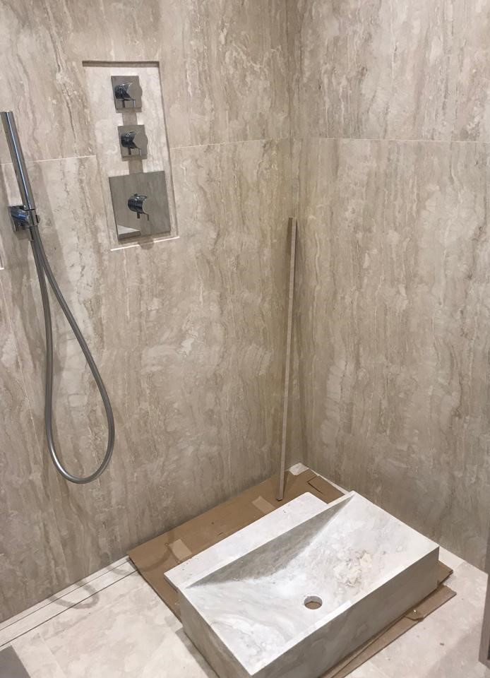 Travertine shower classic Walnut, Italian natural stone