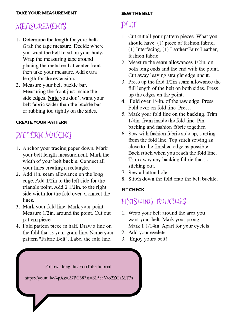fabric belt sewing pattern