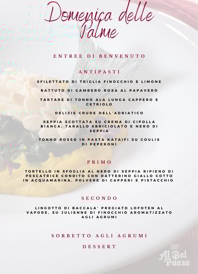menù della domenica delle palme