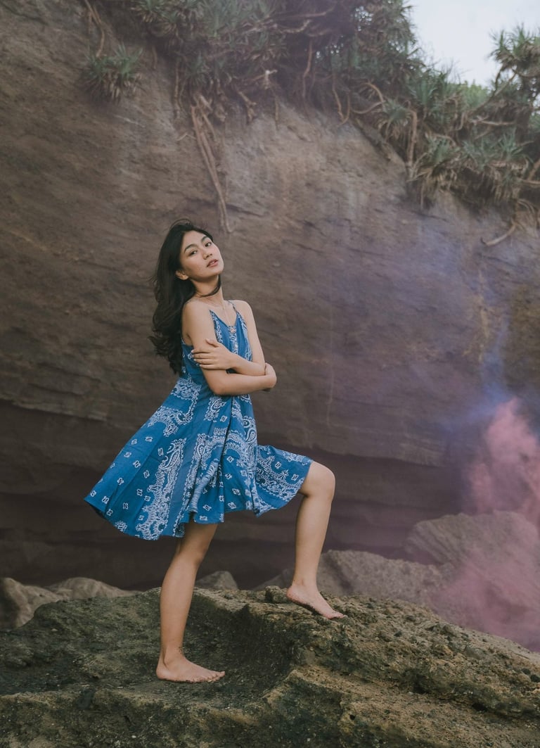 Portrait session on cliff rocks at Pantai Nyanyi Tabanan Bali
